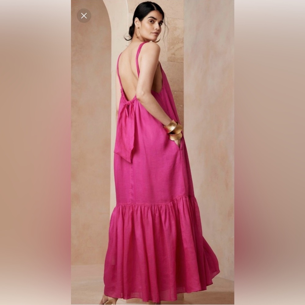 Banana Republic Ramie Pink Backless Maxi Dress Size Large